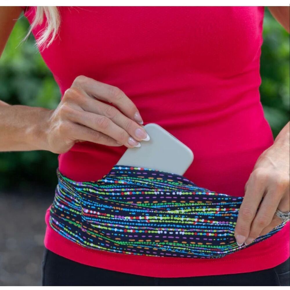 Bandi Nylon Pocketed Belt Bag in Confetti on Black - With Clip - OSFM 28”- 42”